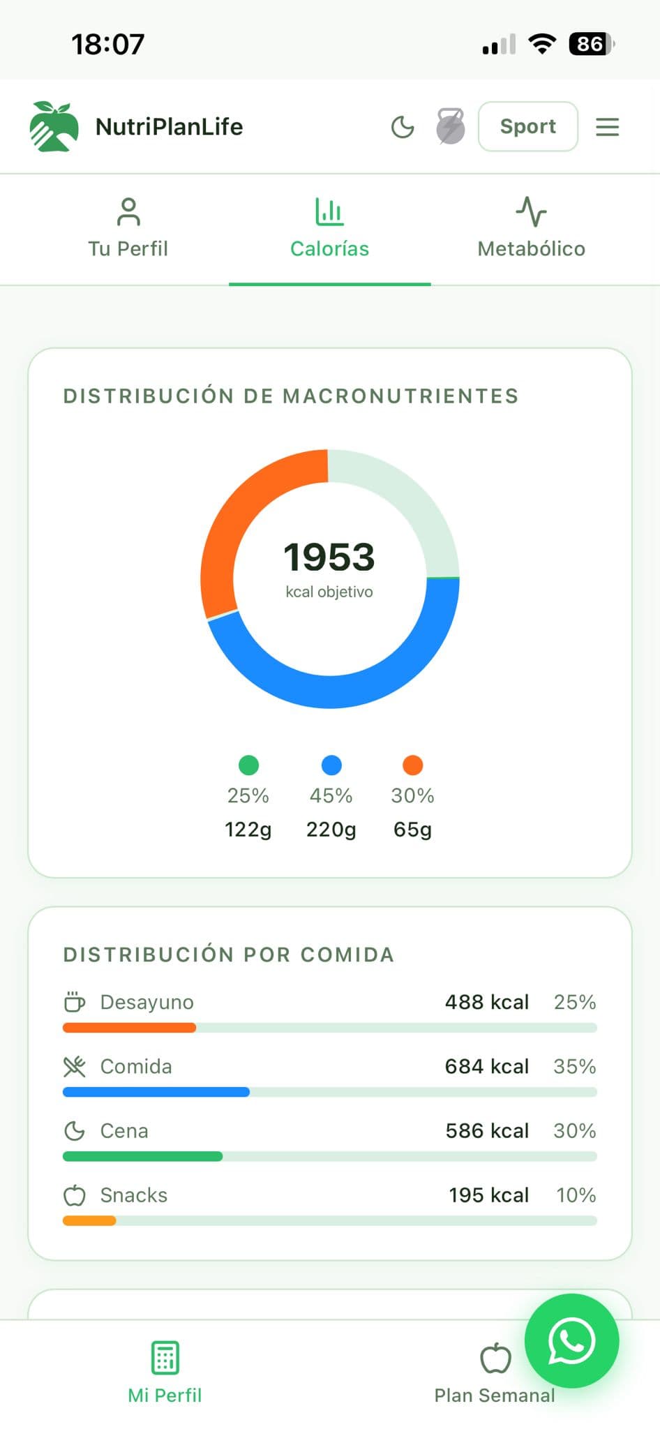 Captura de NutriPlanLife en móvil